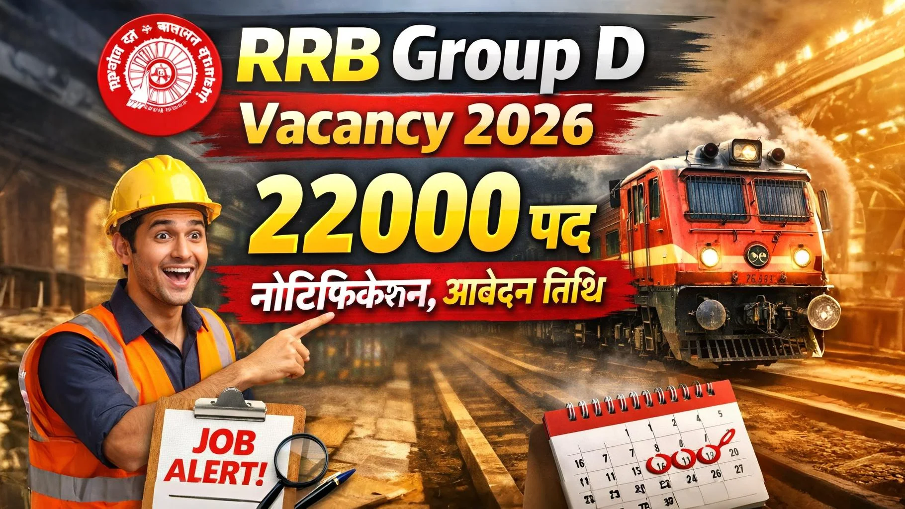 RRB Group D Vacancy 2026 22000 पद नोटिफिकेशन और आवेदन तिथि रेलवे भर्ती पोस्टर