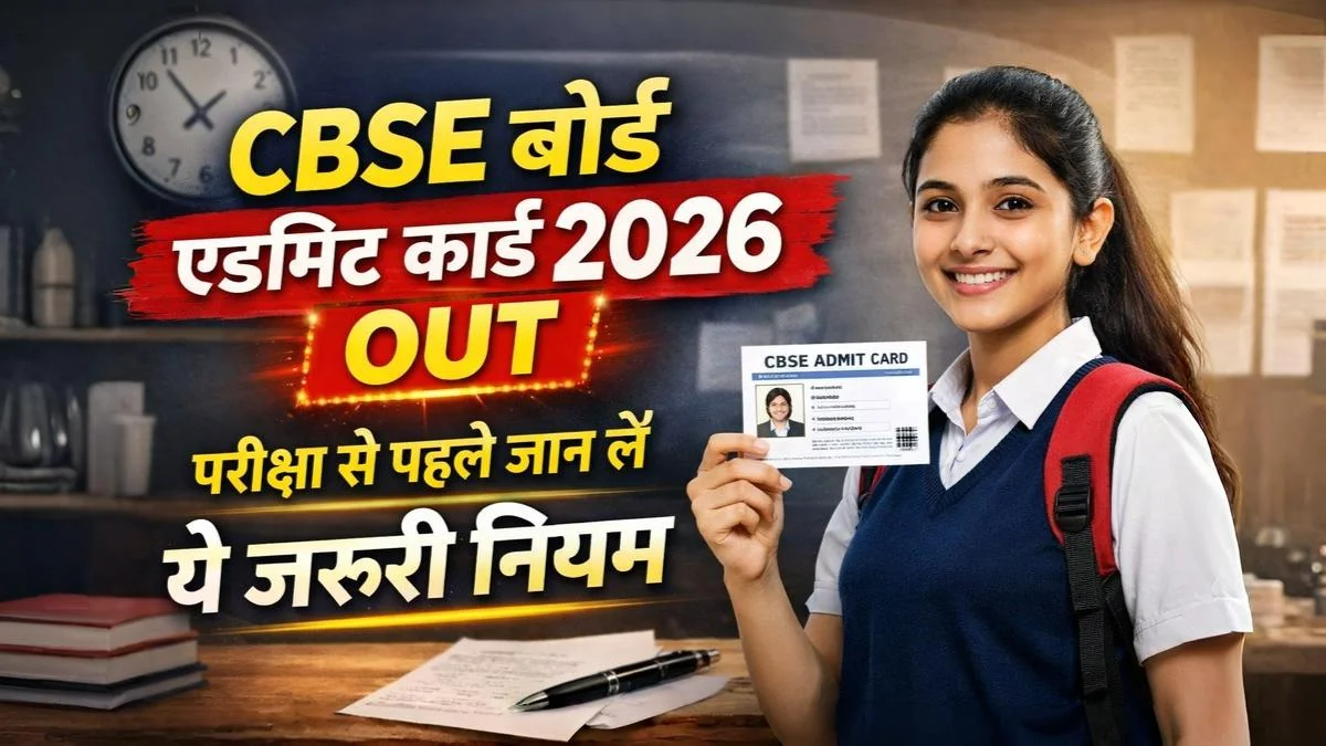 CBSE बोर्ड एडमिट कार्ड 2026 OUT नोटिस के साथ छात्रा हॉल टिकट दिखाते हुए – परीक्षा से पहले जरूरी नियम