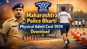Maharashtra Police Bharti Physical Admit Card 2026 Download banner with police officer and running test scene