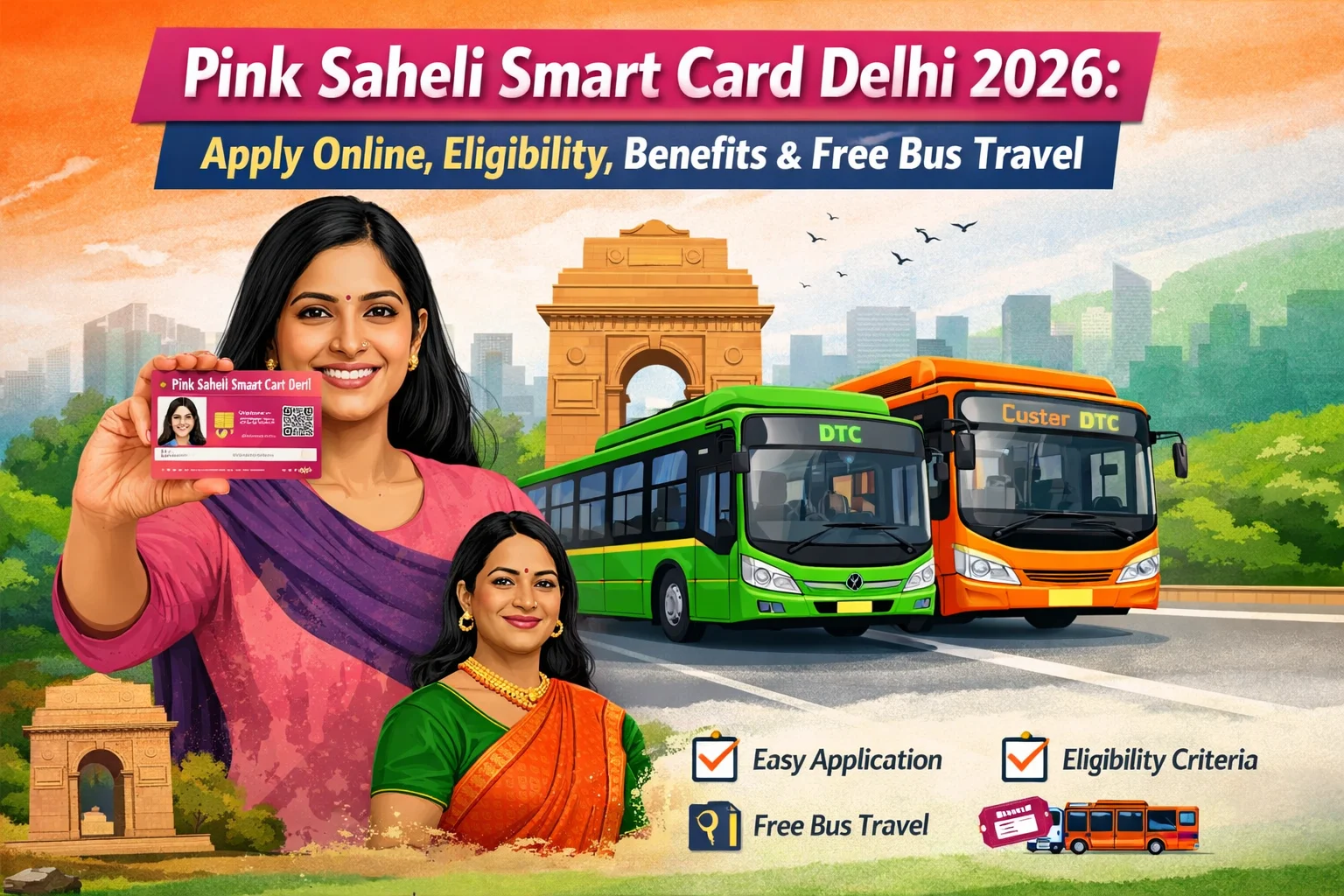 Pink Saheli Smart Card Delhi 2026 free bus travel scheme for women and transgender in DTC and cluster buses
